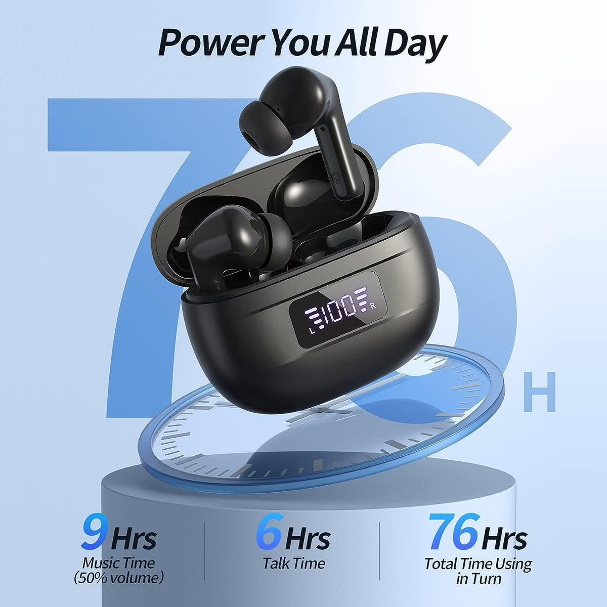 Wireless Ear Buds Bluetooth Earbuds 76H Playback Noise Cancellation Clear Calls Headphones Power Display Protable Charging Case Light Weight IPX7 Waterproof Earphones for Android Ios