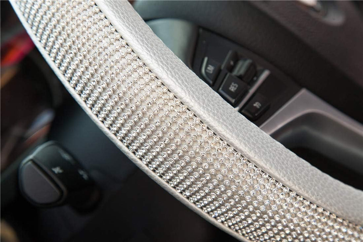 New Diamond Leather Steering Wheel Cover with Bling Crystal Rhinestones