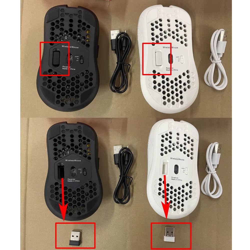 2.4G Wireless Mouse with RGB Backlit 6-Button 3-Speed DPI Type C Rechargeable Ergonomic Honeycomb Design Gaming Mouse