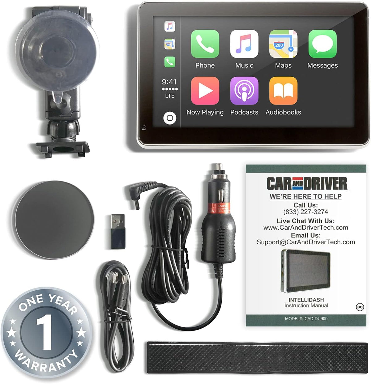 INTELLIDASH with Apple Carplay and Android Auto, 7'' IPS Touchscreen Multimedia Player with Bluetooth, Mirror Link, Siriusxm, Google, Siri Assistant Dash or Windshield Mounted