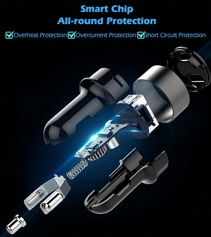 2 USB Car Charger,12V/24V Voltage Meter, Black