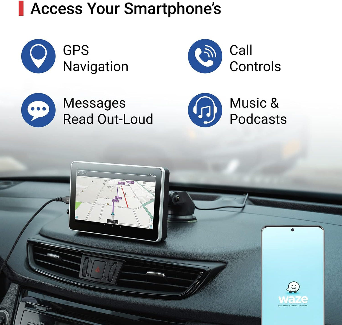 INTELLIDASH with Apple Carplay and Android Auto, 7'' IPS Touchscreen Multimedia Player with Bluetooth, Mirror Link, Siriusxm, Google, Siri Assistant Dash or Windshield Mounted