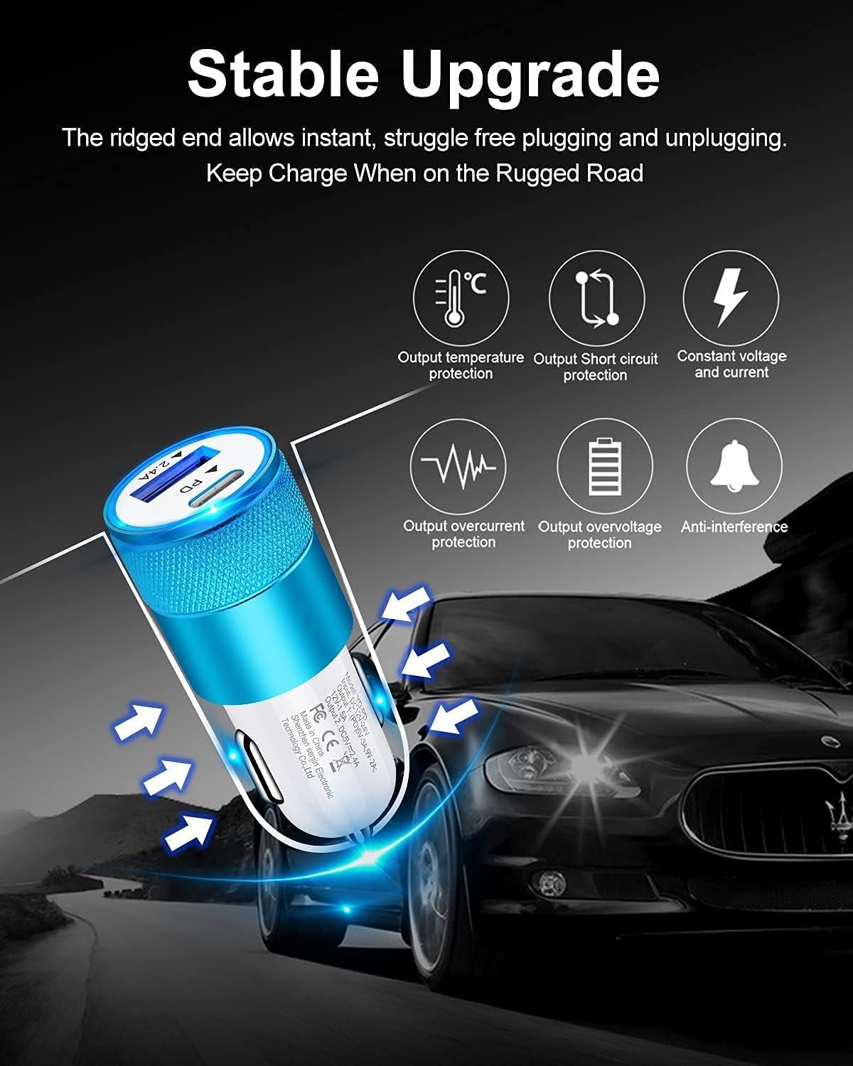 30W PD USB C Car Charger, USB Type C Fast Power Charging Block