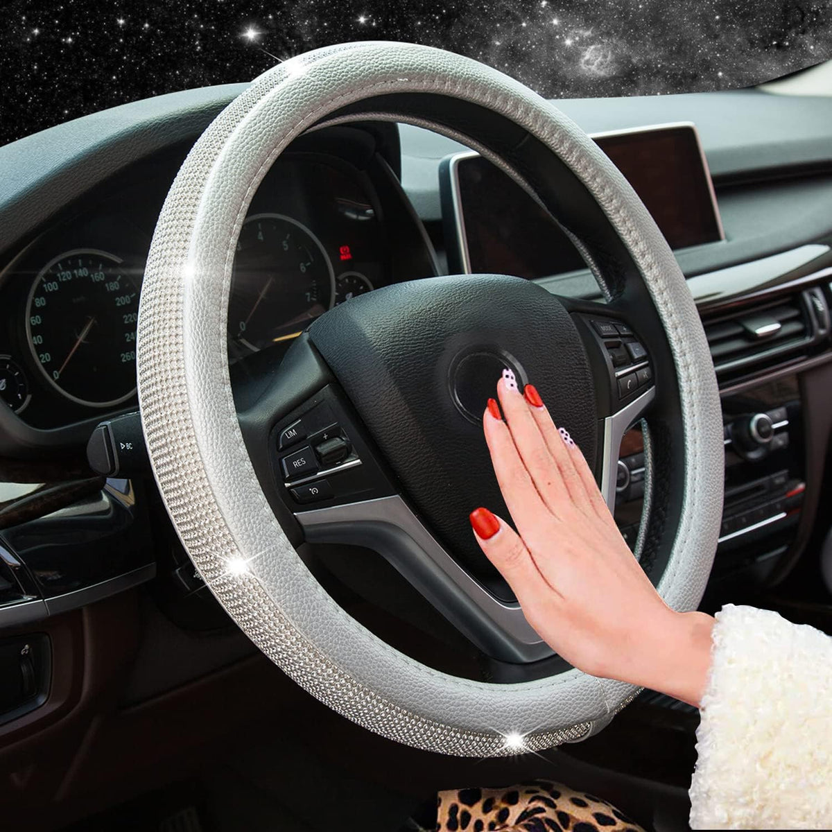 New Diamond Leather Steering Wheel Cover with Bling Crystal Rhinestones