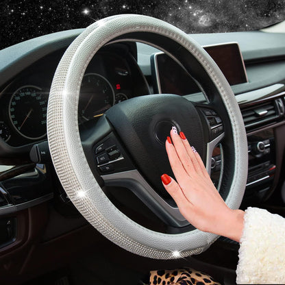 New Diamond Leather Steering Wheel Cover with Bling Crystal Rhinestones