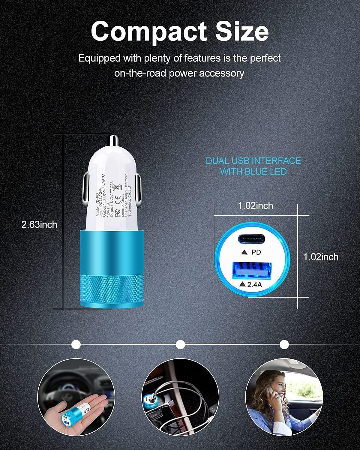 30W PD USB C Car Charger, USB Type C Fast Power Charging Block