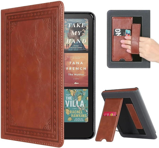 Case with Stand for Kindle Paperwhite 12Th Gen 2024 Released (7") & Kindle Colorsoft Signature Edition - Durable PU Leather Cover with Auto Sleep Wake, Card Slot, Hand Strap Feature, Vintage