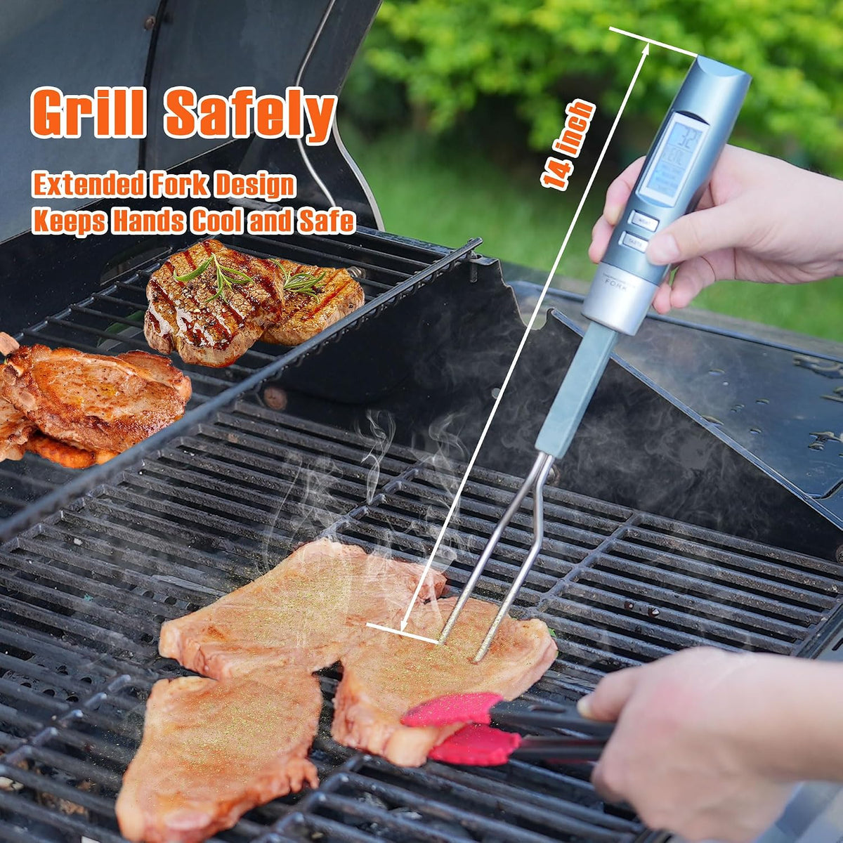 Meat Thermometer Fork with Electronic Ready Alarm, Digital Cooking Thermometer with Instant Read, LCD Display and Led Light, Grill Thermometers for BBQ Grilling Gadgets Steak Pork