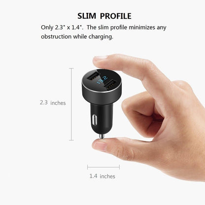 2 USB Car Charger,12V/24V Voltage Meter, Black
