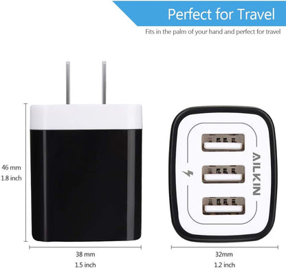 Wall Charger Plug, USB Plug Wall Outlet, 3 Multiport Charger Station Cube
