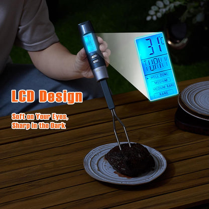 Meat Thermometer Fork with Electronic Ready Alarm, Digital Cooking Thermometer with Instant Read, LCD Display and Led Light, Grill Thermometers for BBQ Grilling Gadgets Steak Pork