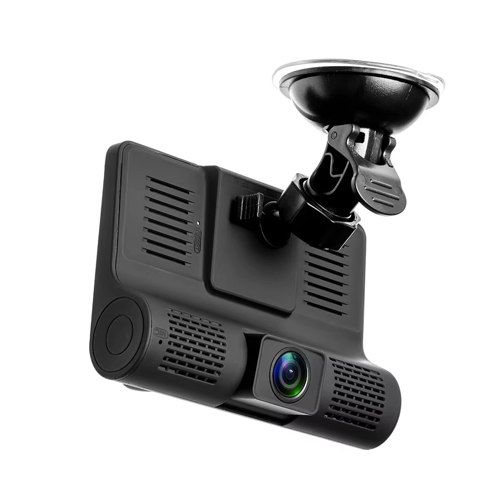 【Triple Lens System】4" 3-Channel Dash Cam - Front/Rear/Interior Car DVR with Night Vision, 24H Parking Mode, Loop Recording