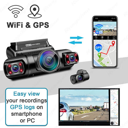 4 Channel 1080P+1080P+1080P+1080P Wifi GPS Car DVR Dual Lens 8 Infrared Light Night Vision 3 Lens 170 Degree Dash Cam Car Camera