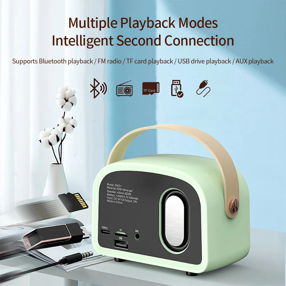 Retro Bluetooth-Compatible Speaker, Cute Mini Speaker with FM Radio, Wireless Speaker with TWS Music Player Hifi Stereo TF USB