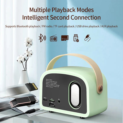 Retro Bluetooth-Compatible Speaker, Cute Mini Speaker with FM Radio, Wireless Speaker with TWS Music Player Hifi Stereo TF USB