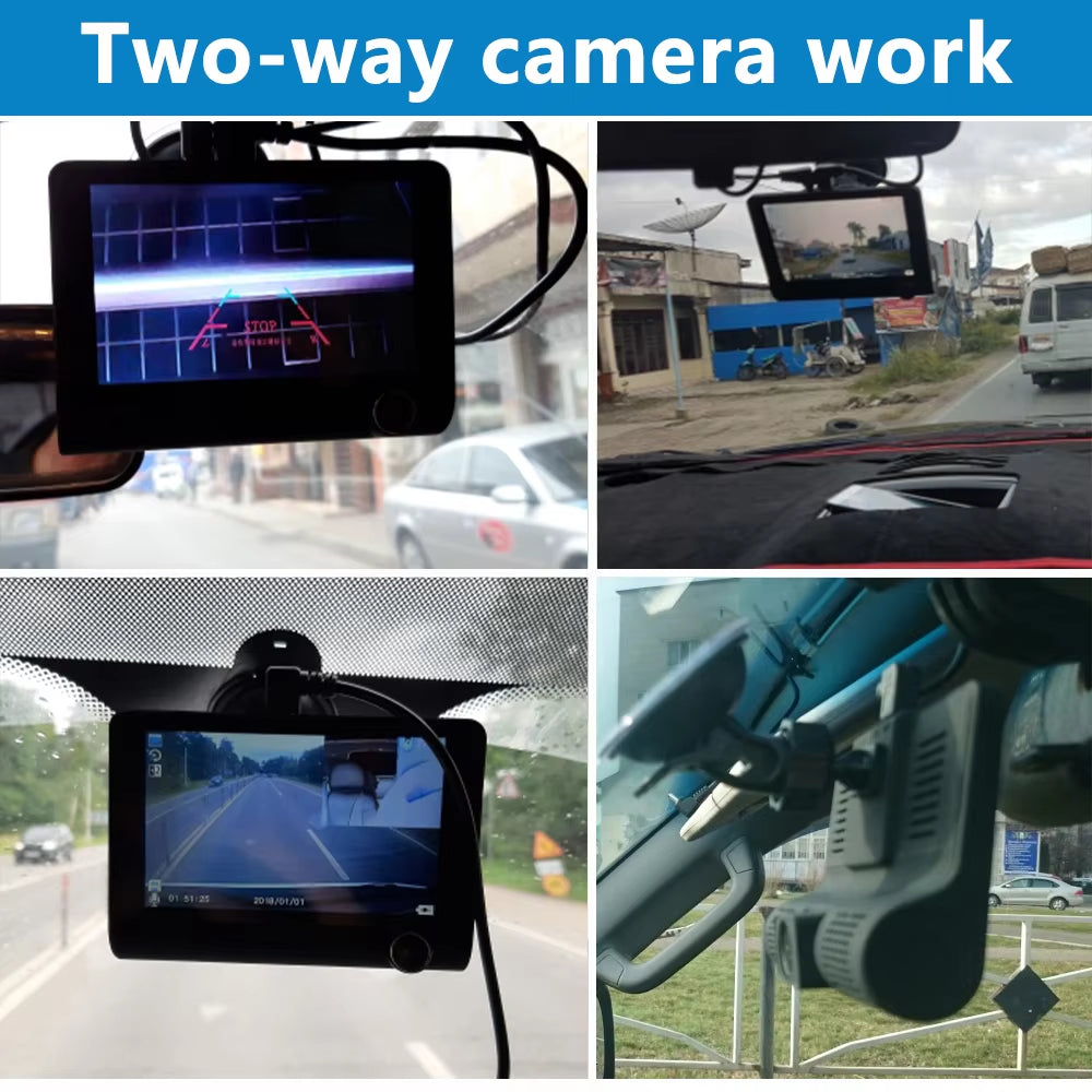 【Triple Lens System】4" 3-Channel Dash Cam - Front/Rear/Interior Car DVR with Night Vision, 24H Parking Mode, Loop Recording