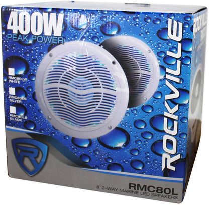 RMC80LW Pair 8" 2-Way White Marine Speakers, CEA Compliant, 4 Ohm