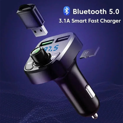Wireless Adapter LED MP3 Car Bluetooth FM Hands-Free Bluetooth-Compaitable 5.0 Transmitter 3.1A QC3.0 PD Type C Dual USB Charger