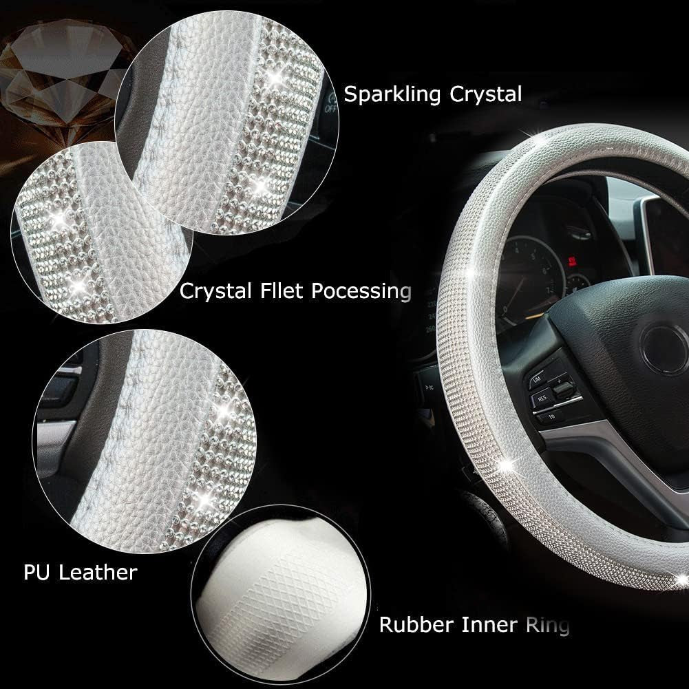New Diamond Leather Steering Wheel Cover with Bling Crystal Rhinestones