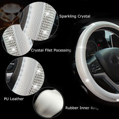 New Diamond Leather Steering Wheel Cover with Bling Crystal Rhinestones