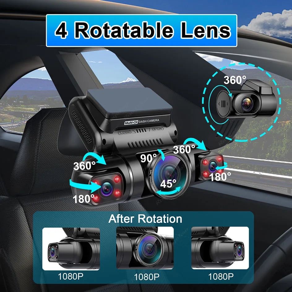 4 Channel 1080P+1080P+1080P+1080P Wifi GPS Car DVR Dual Lens 8 Infrared Light Night Vision 3 Lens 170 Degree Dash Cam Car Camera