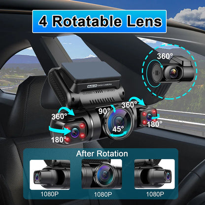 4 Channel 1080P+1080P+1080P+1080P Wifi GPS Car DVR Dual Lens 8 Infrared Light Night Vision 3 Lens 170 Degree Dash Cam Car Camera