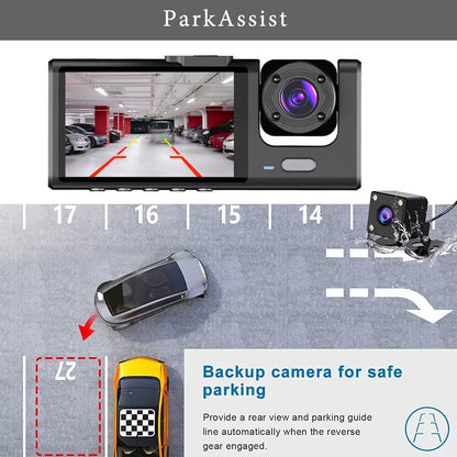 3 Channel Car DVR HD 1080P 3-Lens inside Vehicle Dash Camthree Way Camera Dvrs Recorder Video Registrator Dashcam Camcorder