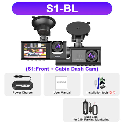 3 Channel Car DVR HD 1080P 3-Lens inside Vehicle Dash Camthree Way Camera Dvrs Recorder Video Registrator Dashcam Camcorder