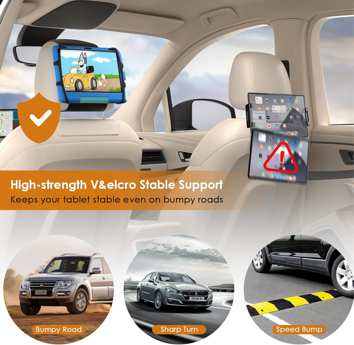 2 Pack Universal Tablet Holder - Compatible with 7-12.9 Inch Tablets & Switch Game Machine - Car Headrest Mount with Adjustable Angle & Safe Silicone Holder - Fits Most Cars