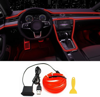 EL Wire Interior Car LED Lights, 16.5FT USB Ambient Lighting Strip, Red