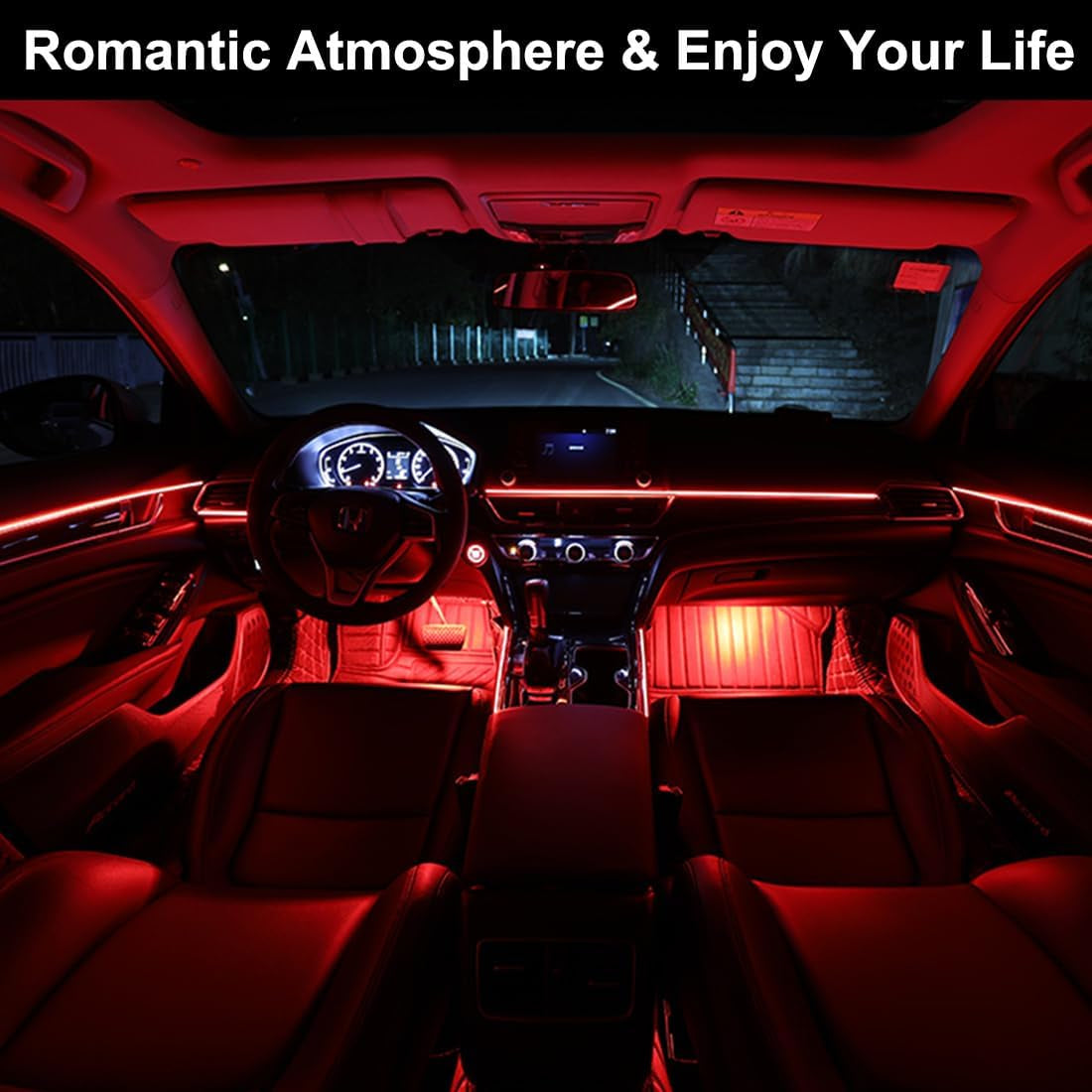 EL Wire Interior Car LED Lights, 16.5FT USB Ambient Lighting Strip, Red