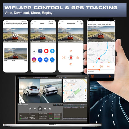 3 Channel Dash Cam Front and Rear, 4K/2.5K + 1080P Premium Car Camera for Cars with Wi-Fi GPS, Night Vision, 3.16" IPS Touchscreen, 24H Parking Mode, WDR, Type-C, 64GB SD Card Included