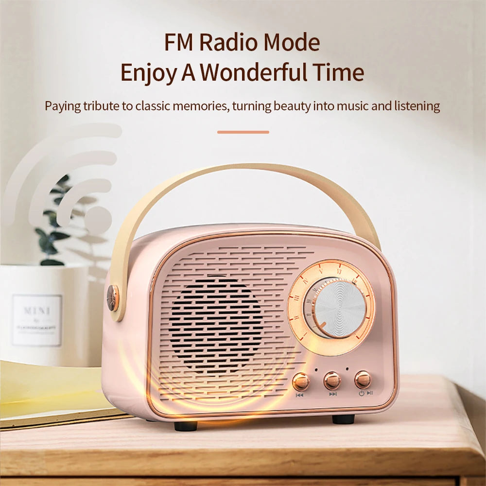 Retro Bluetooth-Compatible Speaker, Cute Mini Speaker with FM Radio, Wireless Speaker with TWS Music Player Hifi Stereo TF USB