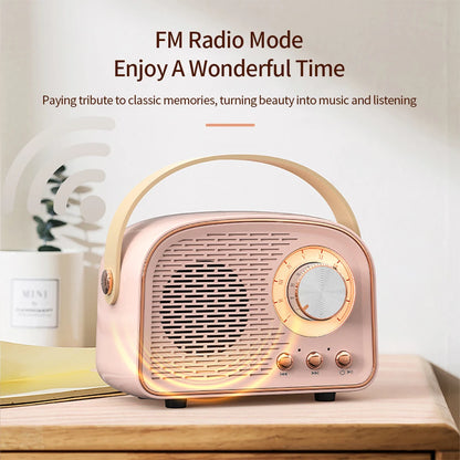 Retro Bluetooth-Compatible Speaker, Cute Mini Speaker with FM Radio, Wireless Speaker with TWS Music Player Hifi Stereo TF USB