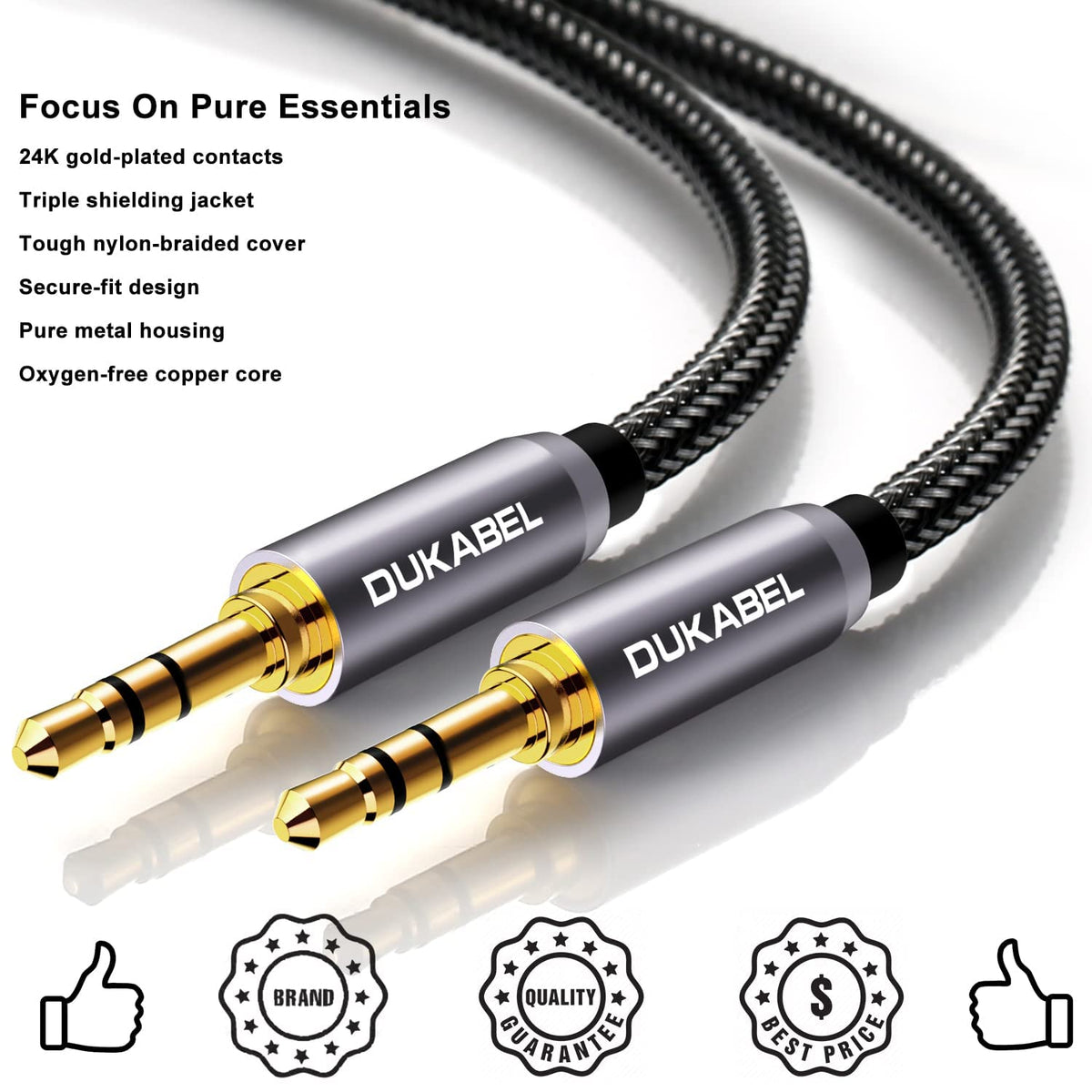 3.5Mm AUX Cable, Male to Male Audio Cord with Nylon-Braided - 4 Ft