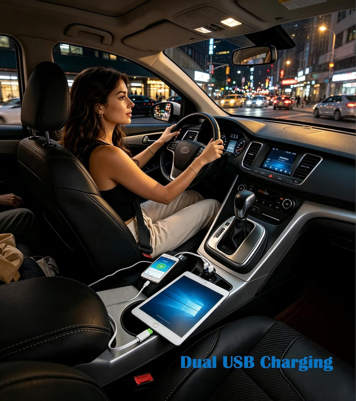 2 USB Car Charger,12V/24V Voltage Meter, Black