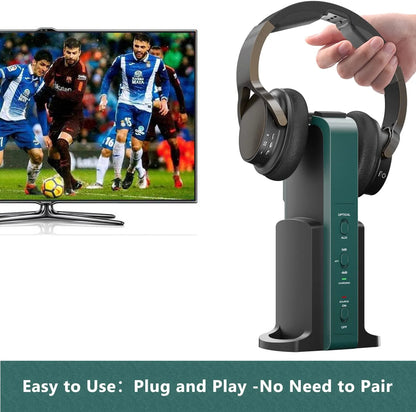 Wireless Headphones for TV Watching with 2.4G Digital RF Transmitter Charging Dock Hi-Fi Soft Over-Ear Headset