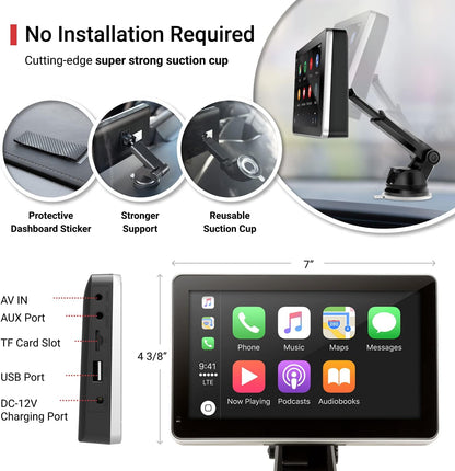 INTELLIDASH with Apple Carplay and Android Auto, 7'' IPS Touchscreen Multimedia Player with Bluetooth, Mirror Link, Siriusxm, Google, Siri Assistant Dash or Windshield Mounted