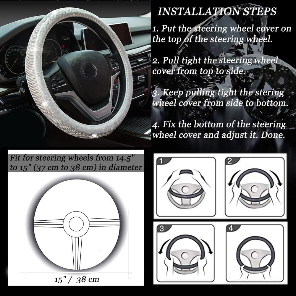 New Diamond Leather Steering Wheel Cover with Bling Crystal Rhinestones