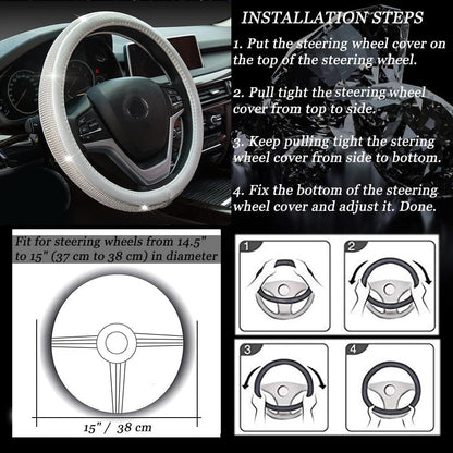 New Diamond Leather Steering Wheel Cover with Bling Crystal Rhinestones