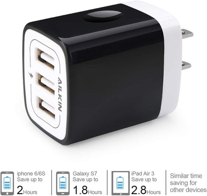 Wall Charger Plug, USB Plug Wall Outlet, 3 Multiport Charger Station Cube